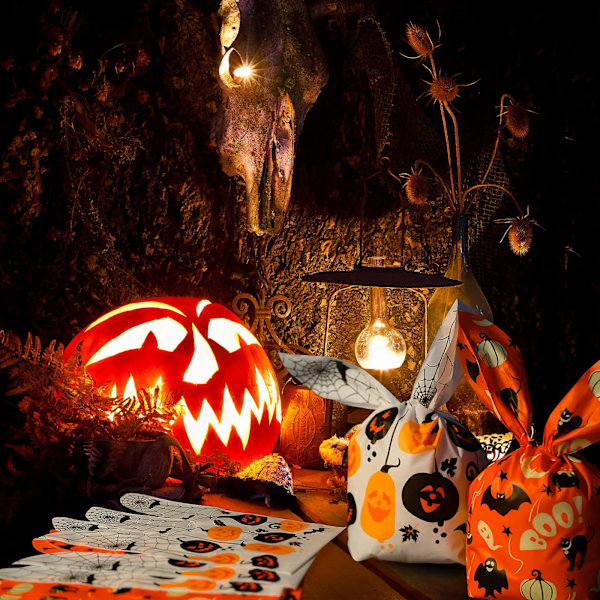 100 stk. Halloween slikposer, børns trick or treat poser, gaveposer, søde kaninører små Halloween kager plastik gaveposer