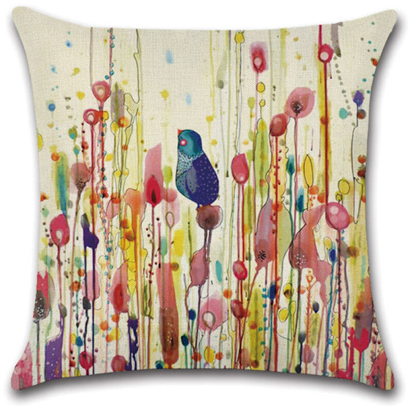45 x 45 cm tyynynpäälliset, 4 kappaleen pellavatyynynpäälliset, Sofa Bird -kukkakoristeet, ulkopuutarha, sänky, sohva, auto (45,7 x 45,7 cm)