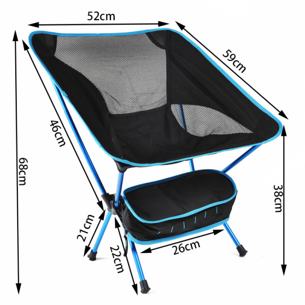 Blå bærbar foldbar campingstol Ultralet kompakt fiskeri C