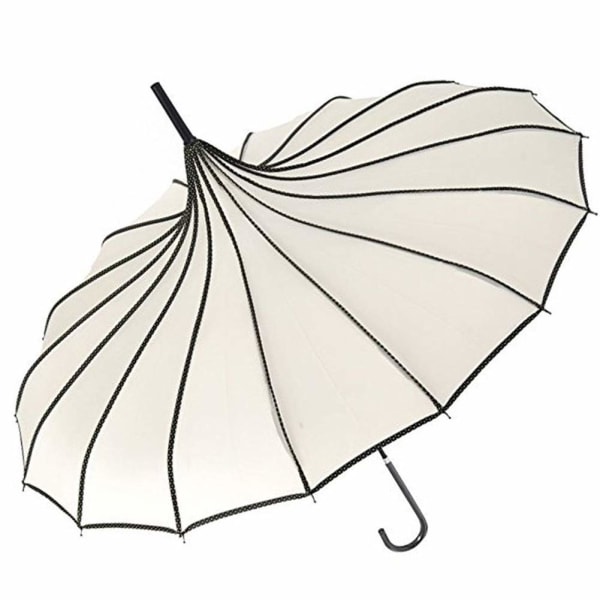 Avancerad fransk parasoll - Hepburn Wind Hook Anti-Wind, Sunny and Rain Umbrella (Elfenben)