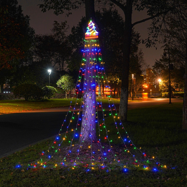 Julelys, utendørs julepynt LED fosselys med Star Tree Toppers for hage, bryllup, fest, nyttår (flerfarger)