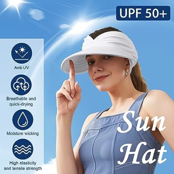 Vit Solkeps för Kvinnor, Solhatt med Bred Brätte för Utomhus, Vikbar och Snabbtorkande UPF50+ Solskydd Strandhatt, Kan Användas för Strand, Golf, Löpning