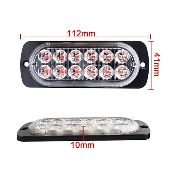 Stroboskopisk billys med 12 LED - Lysende kjøretøybjelke 12V -24V - blinkende varsellys for biler, nyttekjøretøy, båter, tilhengere, c