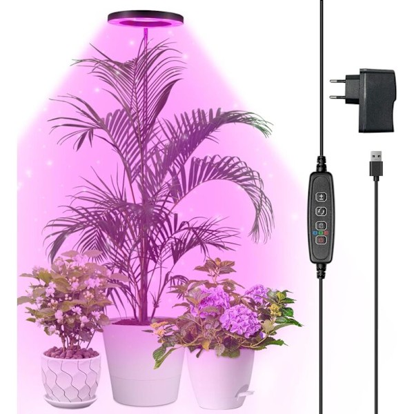 Fullspektrum LED Plantelys for Innendørsplanter, 147cm, Justerbar Høyde med 70 LED, 3/9/12 Timers Timer