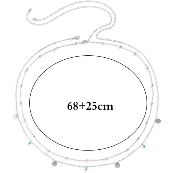 Sølv - 1 stk. boho kvast talje kæde sølv turkis mavekæde kaskade perle talje kæde bikini krop smykker til kvinder og piger.