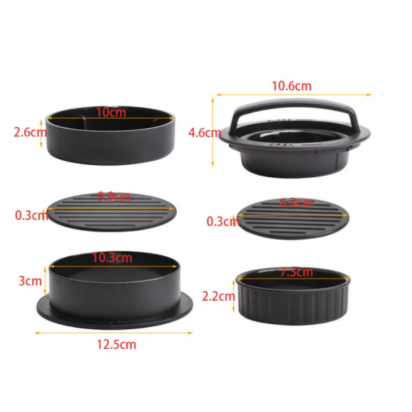 3 i 1 hamburgerpress, fylld hamburgerpress med 12 cm-200 nonstick BBQ hamburgerpapper
