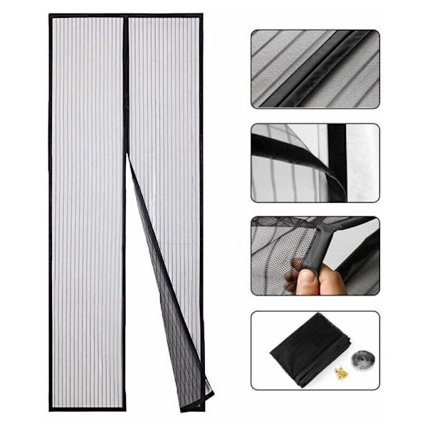 Myggnett laget magnetisk tilpasset, 100x210cm (39x83 tommer) Myggnett magnetisk dør lukking dyr akseptert for dør korridorer, svart