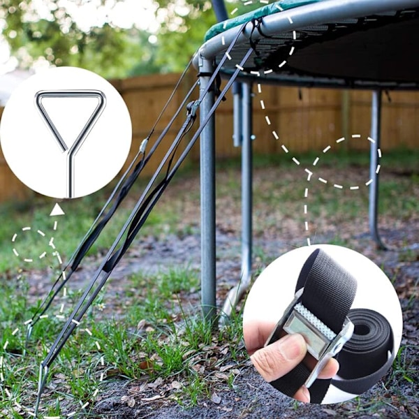 Trampolinförankringskit, Kraftigt Trampolinförankringskit, Markförankringskit med 4 Pinnar och Remmar, Markförankring för Trädgårdscampingtrampolin
