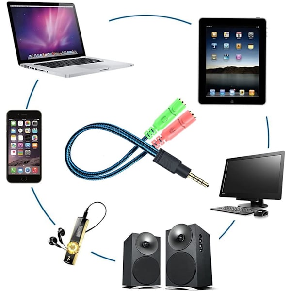 Dobbelt Jack Mikrofon Headset PC Adapter 3,5mm Han til Dobbelt Hun Audio Splitter Splitter Kabel Fungerer på PS4 eller Xbox Controller, PC, Smartphone,