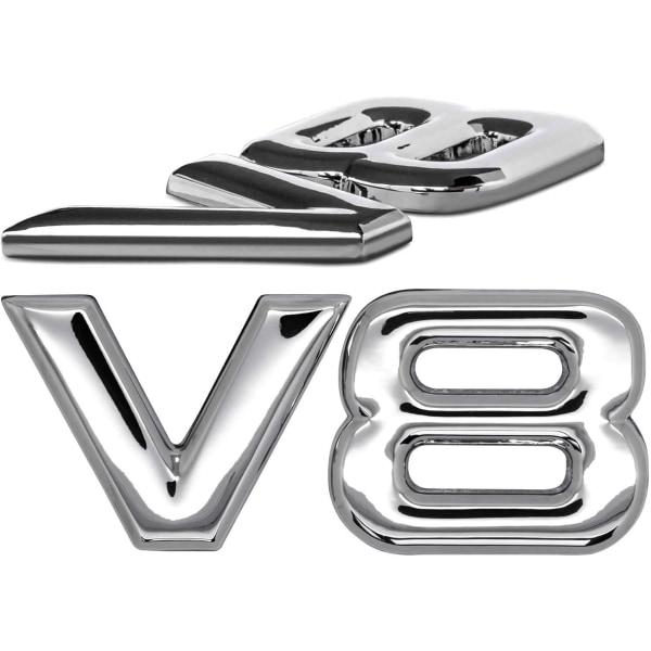 Chrome V8-emblem med 3D-bokstäver för bil - Tuning