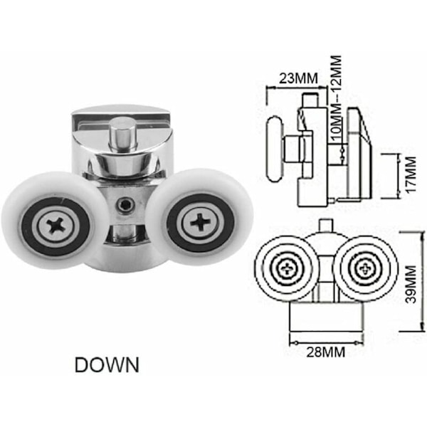 23mm 2 stk Dobbel dusjroulett for lav erstatningshjul dusjdør