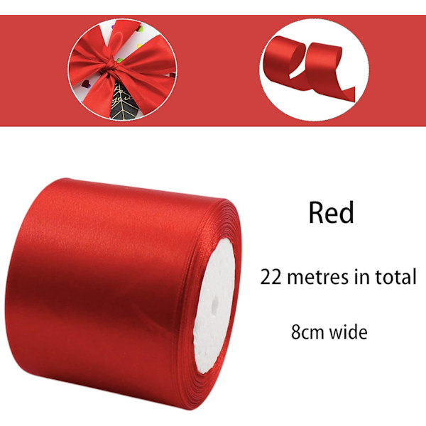 Rött satängband 75 mm x 22 m, presentband, syband, sidenband i siden för bröllopsdekoration, heminredning, festtårta, tårtförpackning, lådor, buq