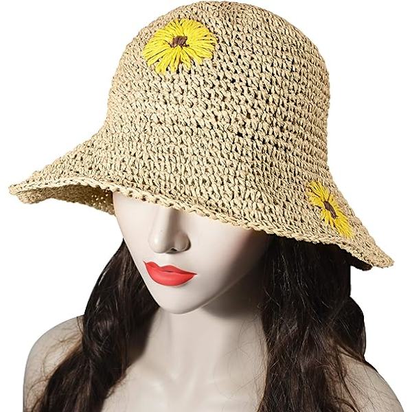 Bredskygget Dame Solhat Foldbar Sommer Halmhat Spand Strandhatte