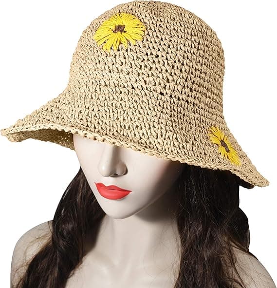 Kvinnors bredbrättad solhatt i halm, hopfällbar sommarhatt, strandhatt