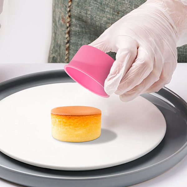 Silikone Mini Kageforme 4 Tommer Rund Bageform Non-Stick Silikone Bageform Bageform Genanvendelige Kageforme til Mini Kage Mousse Dessert, Pink,