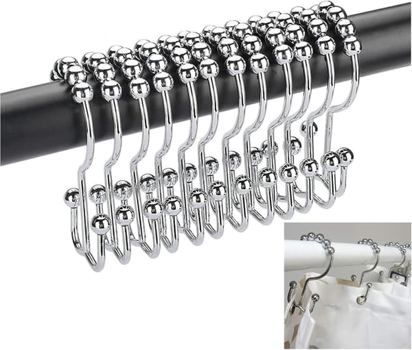 12 stycken rostfria duschringar i rostfritt stål med glidande system för duschdraperi