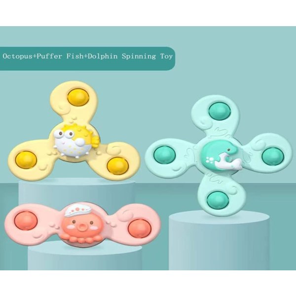 Imukuppilelut, Pyörivät baby , Ocean-sarjan pyörivät lelut, delfiini, kalja, kalmari 3 kpl imukuppilelut, ensimmäinen lahja