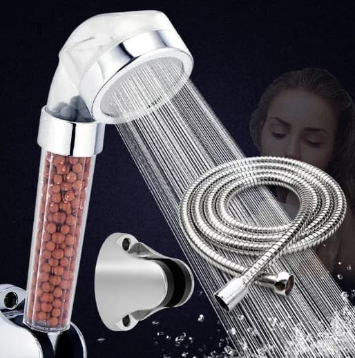 Håndholdt dusjhode, høytrykksfilter dusjhode vannsparende spray baderom LED dusjhode negativ iondusjhode + 1,5 meter eksplosjonsproff
