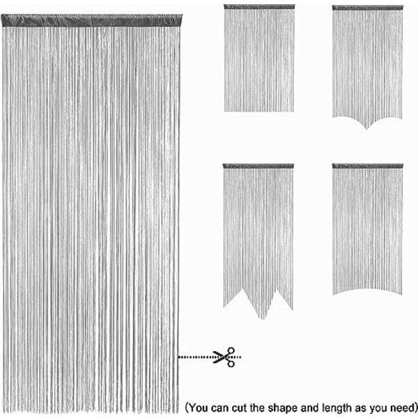 Tynn tau dørgardin med sølvtråd (grå, 100 * 200cm), si