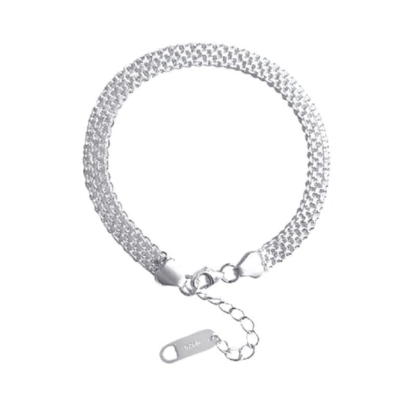 S925 Sterling Silver Glittrande Flätad Bred Armband för Kvinnor