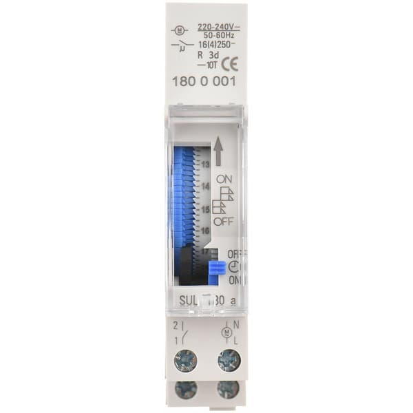 24-timers mekanisk timer 15-minutters minimum timer Skinnemontering Indbygget batteri, SUL180a AC220-240V Grå - SUL180a AC220-240V Grå