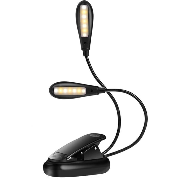 14 LED genopladelig boglampe, klips på sengelæselampe, nodestativlampe, 3 lysstyrker og 2 svanehalslamper oplyser 2 fulde sider. Perfekt til