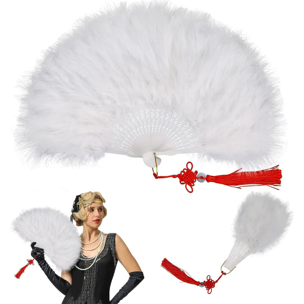 (Hvid) 1920'er Marabou Fjer Vifte, Foldbar Lomme Fjer Vifte til Kostume, Vintage Bryllup Gatsby Fest Danse Vifte