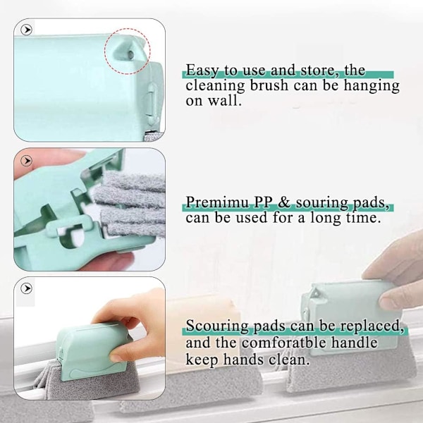 Groove Cleaning Brushes, 3 kappaletta ikkunanpuhdistusharja tyynyillä, nopea puhdistus kaikkiin kulmiin ja tiloihin, keittiöt, kylpyhuone