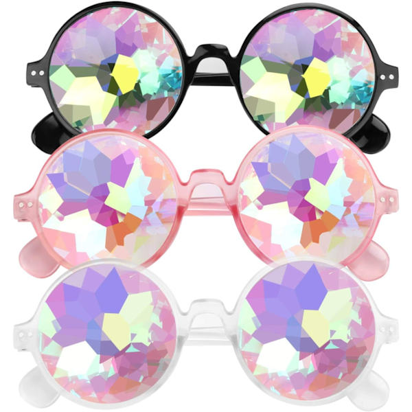 3 stk. Kalejdoskop Solbriller, Kalejdoskop Briller, Kalejdoskop Fashion Chic Diffrakteret Sjovt Unisex Visuel Oplevelse Foto Rekvisitter Indbygget Rave Fes