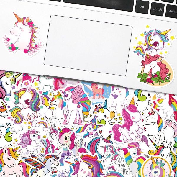 Klistermærker til scrapbog, 50 stk Unicorn Stickers, Floral Sticker