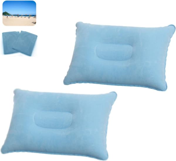2-pack uppblåsbara campingkuddar, grå, för kontor, helger, strandsemester, tältsemester (Himmelsblå)