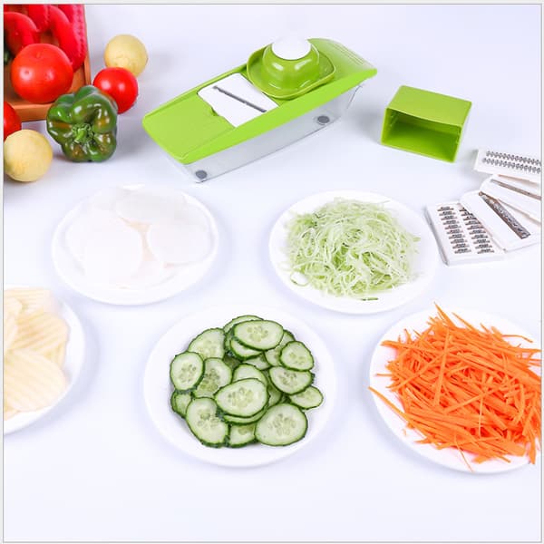 Slicer + Matvarekutter - 6 i 1 Grønnsakskutter - Premium Potetskutter, Pommes Frites Kutter, Løk Kutter, Grønnsakskutter - Lett og enkel t