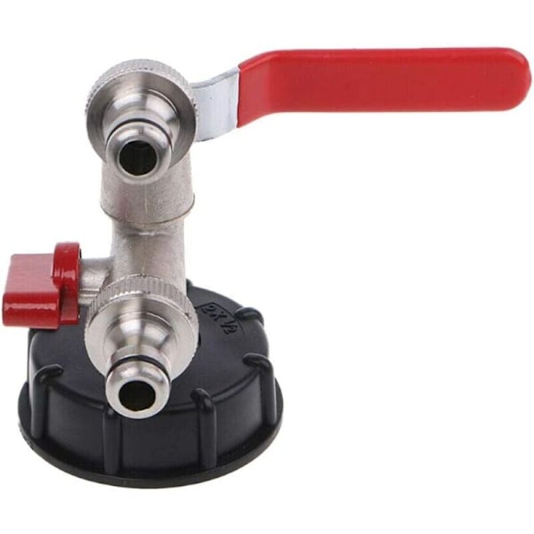 IBC Messinkinen Kaksoisulostuloventtiili S60X6, KAKSOISVENTTIILIT Ulostulon halkaisija 1/2\" 1/2\", Sisääntulon halkaisija 60mm, Säiliöadapterin Ulostulon Pikaliitin, Puutarha,