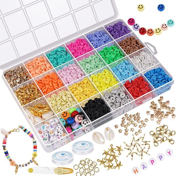24 farger Clay Beads Kit, 3800 stk Polymer Heishi Round Flat Space