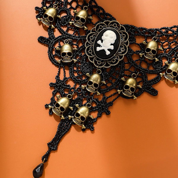 Halloween Halskjede Falsk Krage Mote Overdrevet Blonder Hodeskalle Halskjede for Kvinner