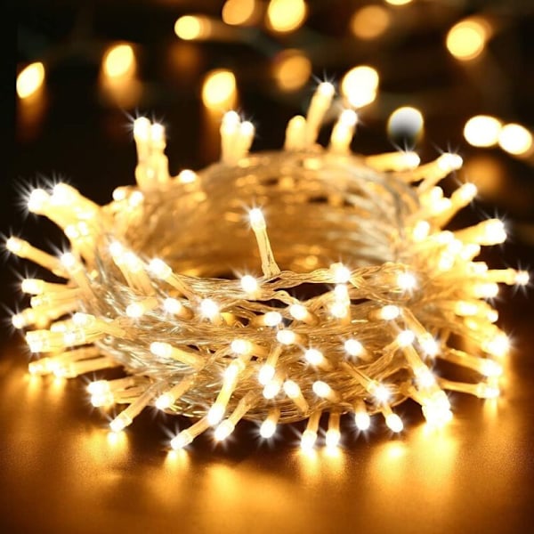 Lysende guirlande 15m 100 LED julelys Indendørs og udendørs 8 fe-lys Vandtæt Hastigheder Transparent kabel Til boligindretning Fête De Christ