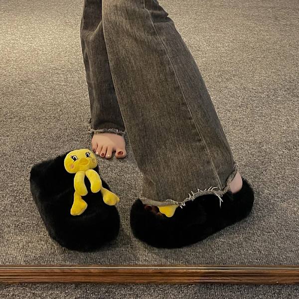 Morsomme par søte ande bomullsslippers vinter student sklisikre varme dyre plysj hjemmesko plysj slippers kvinners utendørssko 24,5 cm