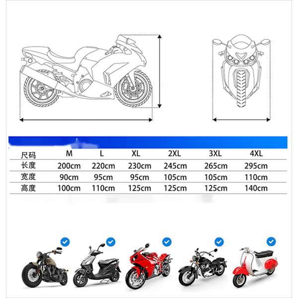 L Vattentät Motorcykelskydd, Vattentät Inomhus Utomhus Motorcykelskydd, 210D, Regnbeständig, Dammtät, UV, Vinter Sommar Motorcykelskydd(L)
