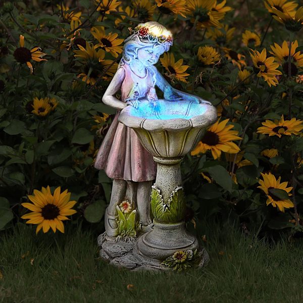 Fe-Have Figur, Solcelled Haveengel Statuette Udendørs Dekoration Vandafvisende Harpiks Have Skulptur til Terrasse Have Græs Plæne Veranda Kunst Dekoration Gave