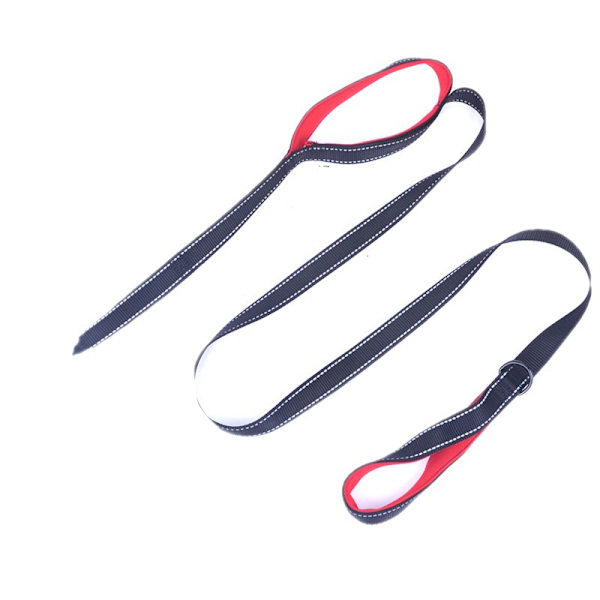 Dobbelthåndtaks hundekobbel for trening, kontroll, 2 håndtaks kobbel for store og mellomstore hunder, reflekterende hundekobbel med to håndtak, rød
