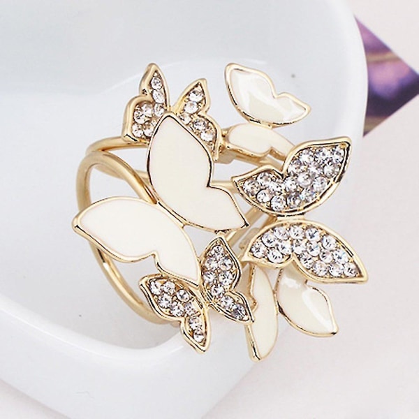 Elegant 3 Rings Butterfly Scarf Ring Silk Scarf Buckle Clip (guld)