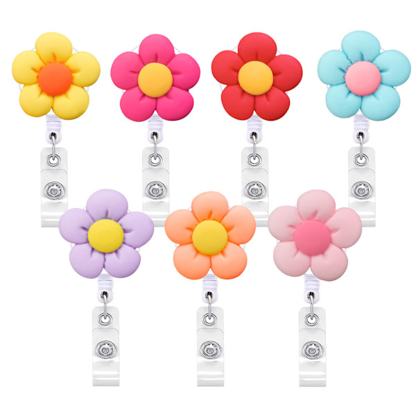 7 stk. Patch Akryl Blomsterfarget Merke Rulle med Tilbaketrekkbar Klips, Studentgave, Tilbaketrekkbar ID-Merkeholder, Merkeholder