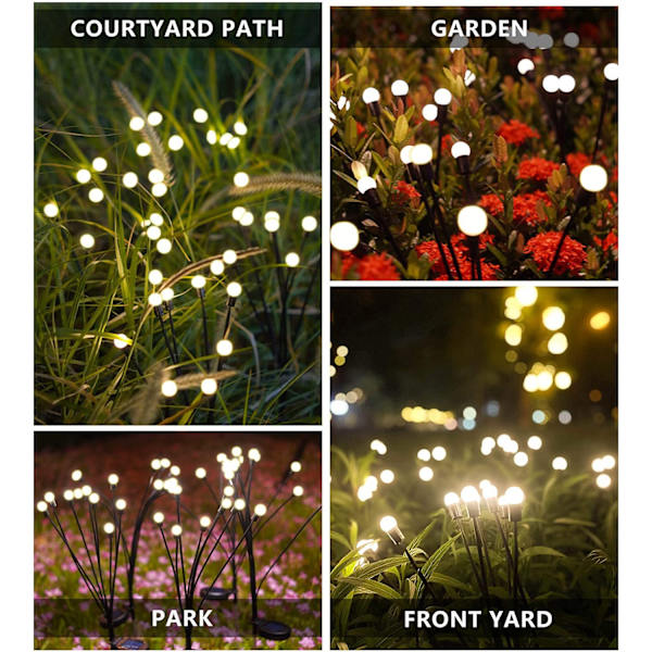 2 stk. 10LED udendørs have solcellelamper udendørs vandtætte solcelle ildflue lys svajende med vinden starburst svajende lys gårdhave terrasse cha
