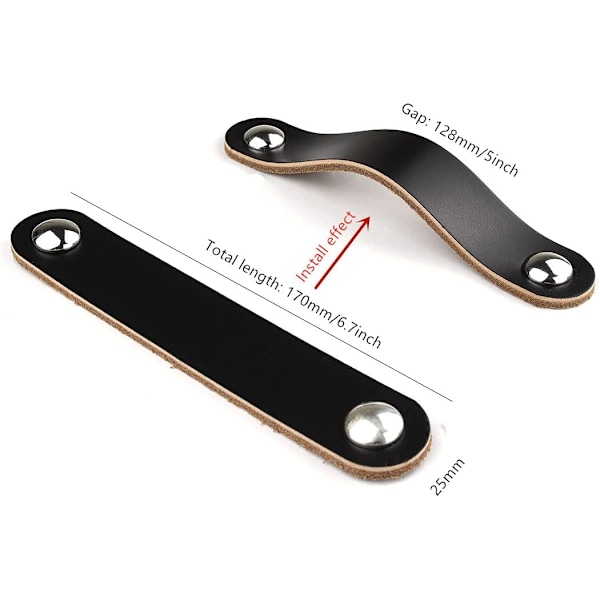 6 st beige läderhandtag för lådor, byrå, skåp, dörrknoppar, justerbara handtag för kök, dörrknoppar med skruvar 22 mm, avstånd
