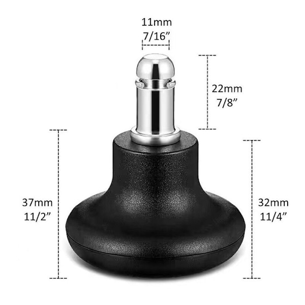 Sett med 5 svingbare hjul for kontorstol (svart) Bell Reservedeler glidere for kontorstol, 2-tommers svingbare hjul for høy profil krakk