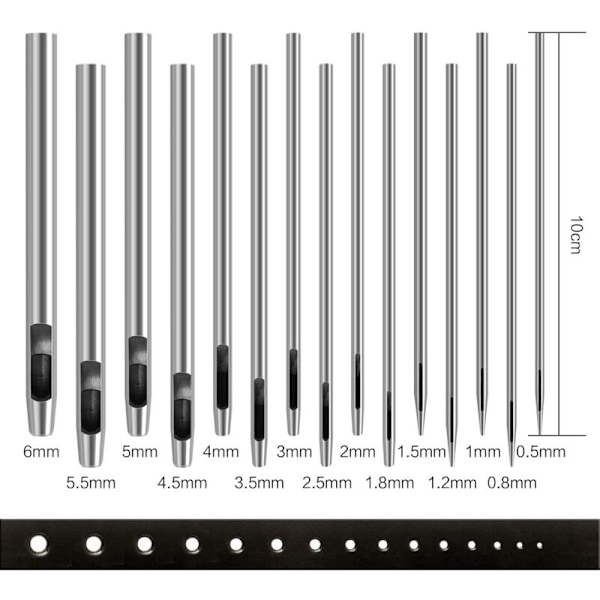 15 stk. hul lærhull, hull hull hull hull hull hull verktøy for lærvarer for lærvarer for 0,5 mm-6 mm belteklokke armbånd