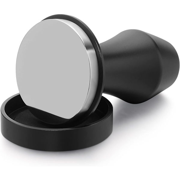 Kaffetamper 53,3 mm - Fjädertamper - Barista Espressotamper med 15lb/25lb/30lb utbytesfjäder - Platt botten, Svart