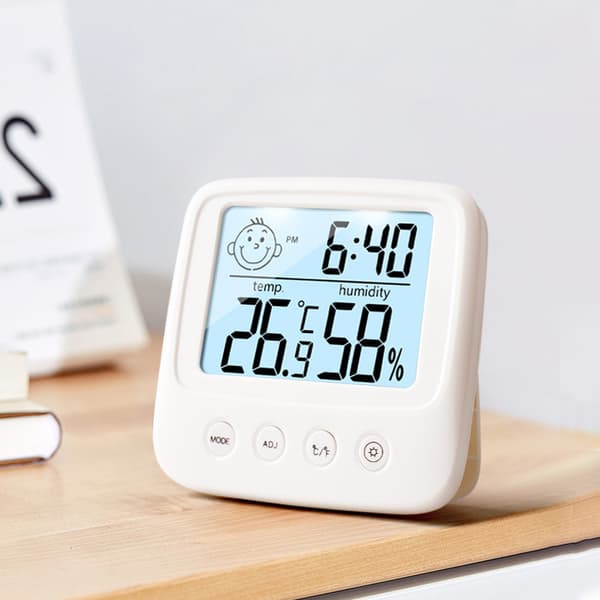 Inomhus termometer digital hygrometer, inomhus väderstation, fuktsensor med bakgrundsbelysning, ℃ / ℉-funktion, klocka/datum, för sovrum