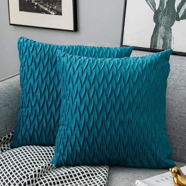 Örngott i sammet 45x45cm för vardagsrumssoffa, 2-pack fyrkantiga örngott, enhetlig sovrumsdekoration, turkos