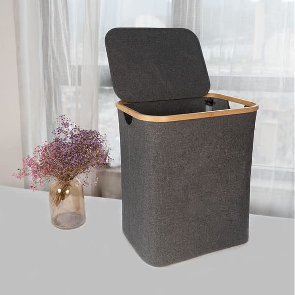 Tvättkorg, Tvättkorg med lock - För badrum och sovrum, Grå - RWLaundry Basket